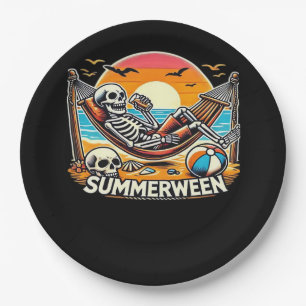 Happy Summerween Skeleton Drink Summer Halloween C Paper Plates