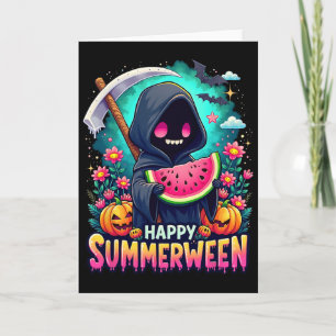 Happy Summerween Skeleton Jack-o-lantern Summer Wa Card
