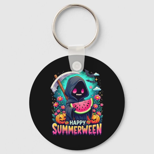 Happy Summerween Skeleton Jack-o-lantern Summer Wa Keychain (Front)