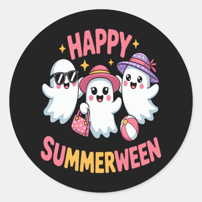 Happy Summerween Summer Halloween Funny Classic Round Sticker (Front)