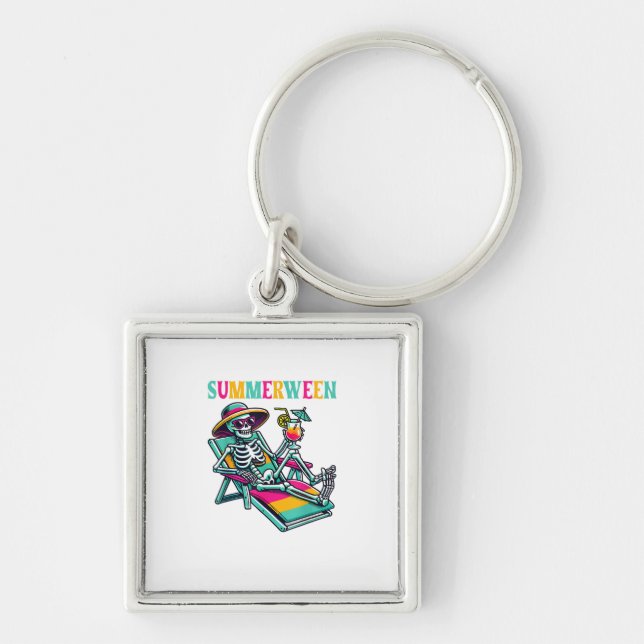 Happy Summerween Summer Halloween Skeleton Keychain (Front)