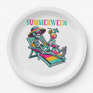 Happy Summerween Summer Halloween Skeleton Paper Plates
