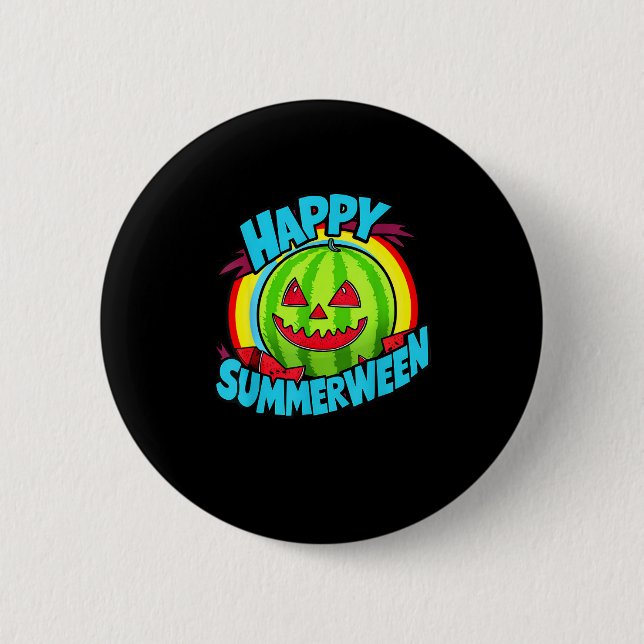 Happy Summerween Summer Watermelon Jack-O-Lantern  Button (Front)
