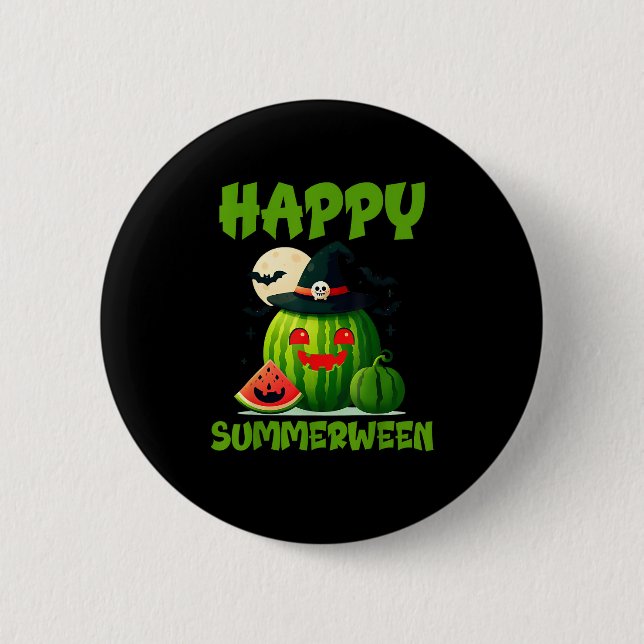 Happy Summerween Summer Watermelon Jack-O-Lantern  Button (Front)