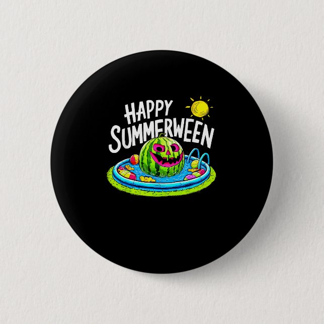 Happy Summerween Summer Watermelon Jack-O-Lantern  Button (Front)