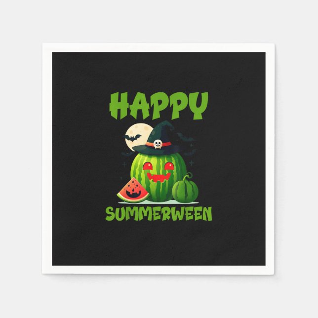 Happy Summerween Summer Watermelon Jack-O-Lantern  Napkins (Front)