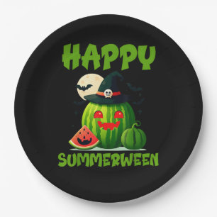 Happy Summerween Summer Watermelon Jack-O-Lantern Paper Plates