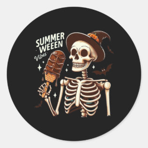 Happy Summerween Vibes Skeleton Ice Cream Summer H Classic Round Sticker