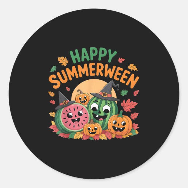 Happy Summerween Watermelon Jack-o-lantern Humor S Classic Round Sticker (Front)