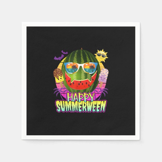 Happy Summerween Watermelon Jack O Lantern Summer  Napkins (Front)