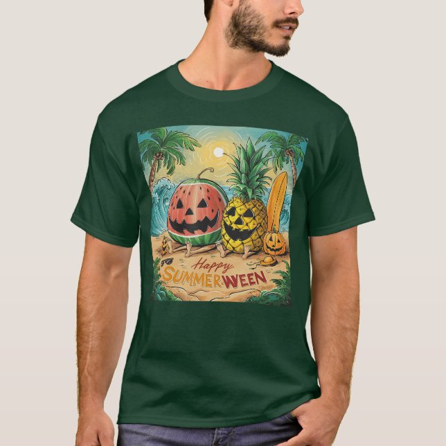 Happy Summerween Watermelon Pineapple Beach Vibes  T-Shirt (Front)