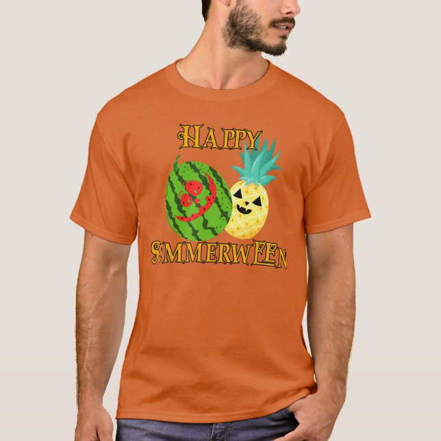 Happy Summerween Watermelon Summer Pineapple Hallo T-Shirt (Front)