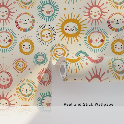 Happy Sun Blockprint Peel  Stick Wallpaper
