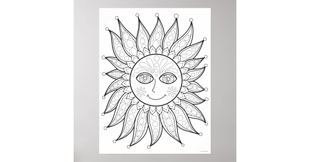 Happy Sun Coloring Poster Colorable Sun Poster Zazzle Com