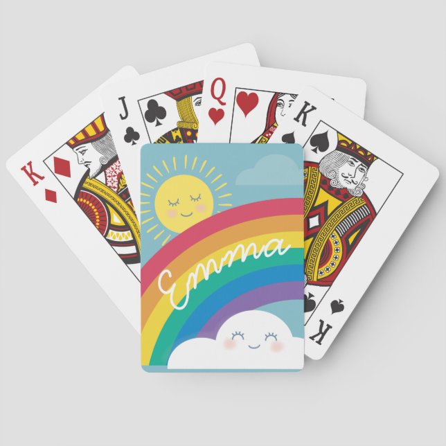 Happy Sun Cute Cloud Rainbow Poker Cards (Back)