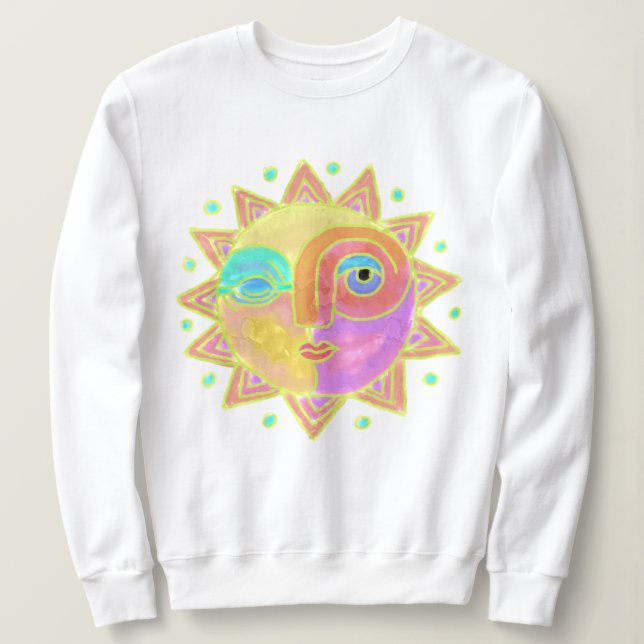 Happy Sun Face Abstract Art to Wear Sweatshirt (Design Front)