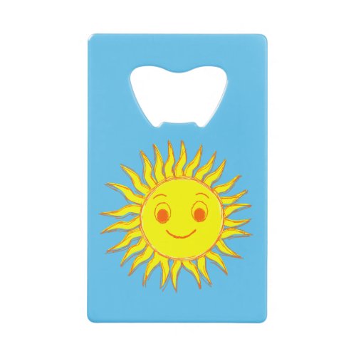 Happy Sun Face Drawing Credit Card Bottle Opener