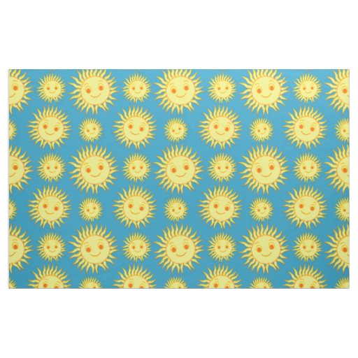Happy Sun Face Drawing Fabric