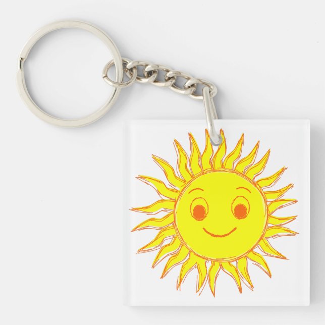 Happy Sun Face Drawing Keychain (Front)
