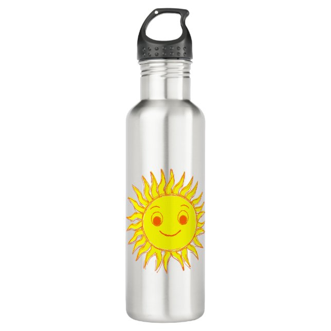 Happy Sun Face Drawing Stainless Steel Water Bottle (Front)