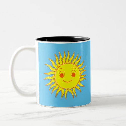 Happy Sun Face Drawing Two_Tone Coffee Mug