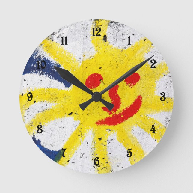 Happy Sun face smiling Round Clock (Front)