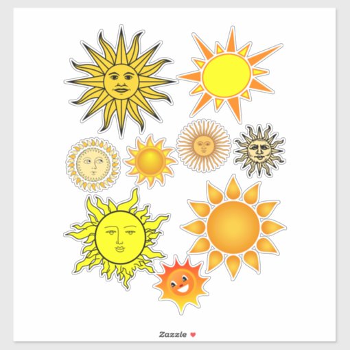 Happy sun faces cartoon celestial clipart sticker | Zazzle