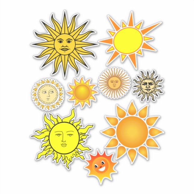 Happy sun faces cartoon celestial clipart sticker (Front)