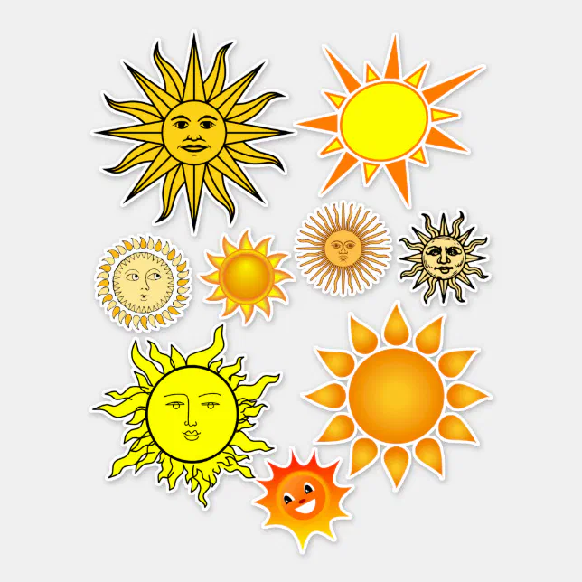 Happy sun faces cartoon celestial clipart sticker | Zazzle