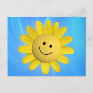 HAPPY SUN FLOWER SMILIE FACE CARTOON GRAPHIC BLUE POSTCARD