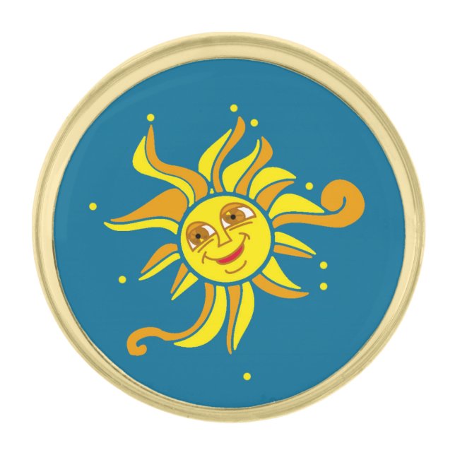 Happy Sun Gold Finish Lapel Pin (Front)