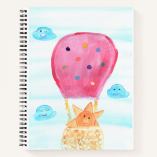Happy Sun in Hot Air Balloon with Cloud Friends Notebook