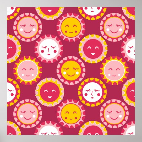 Happy sun pattern poster