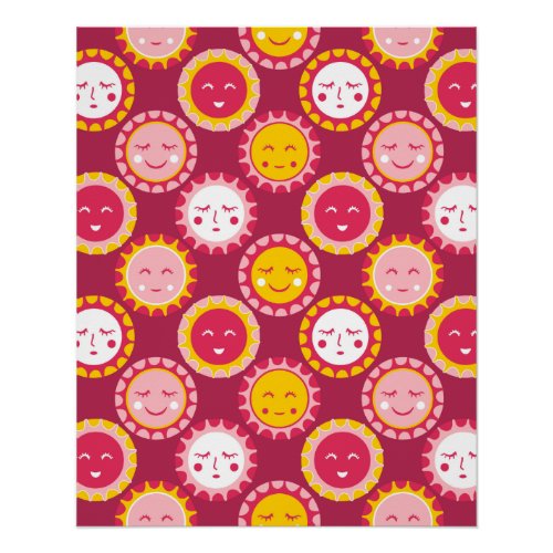 Happy sun pattern poster