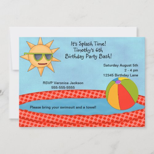 Happy Sun Pool Party Invitation