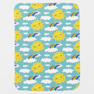 ✨ Happy Sun Rainbow Clouds Sky Nursery Art 💛🌤️ Baby Blanket