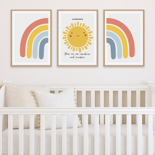 Happy Sun Rainbow Personalized Nursery Decor Wall Art Sets