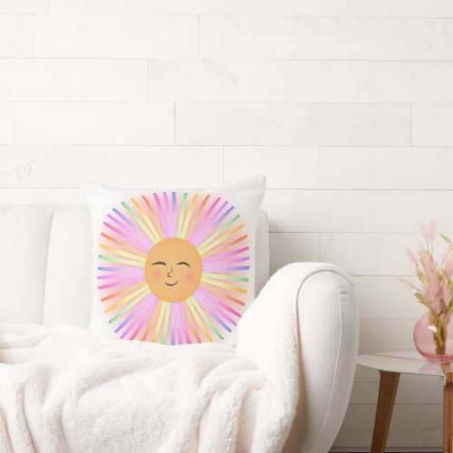 Happy Sun Rainbow Sunshine Throw Pillow