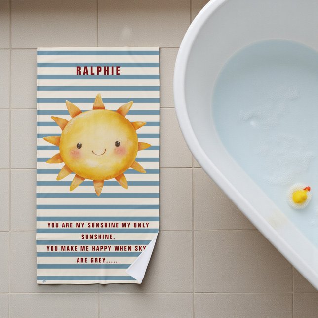 Happy Sun Watercolor Blue Stripes Kids Beach Towel (Creator Uploaded)