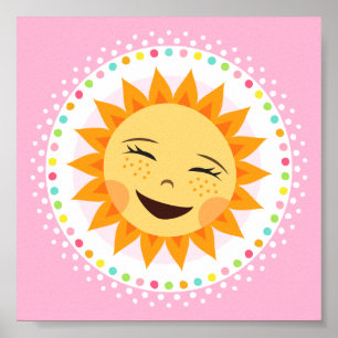 Happy sun with colorful polka dot border wall art
