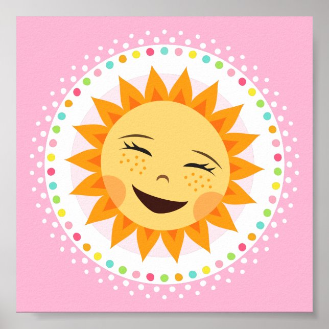 Happy sun with colorful polka dot border wall art (Front)