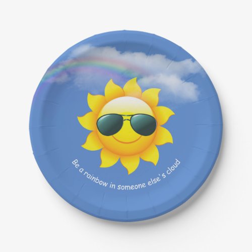 Happy Sun with rainbow and quote Paper Plates