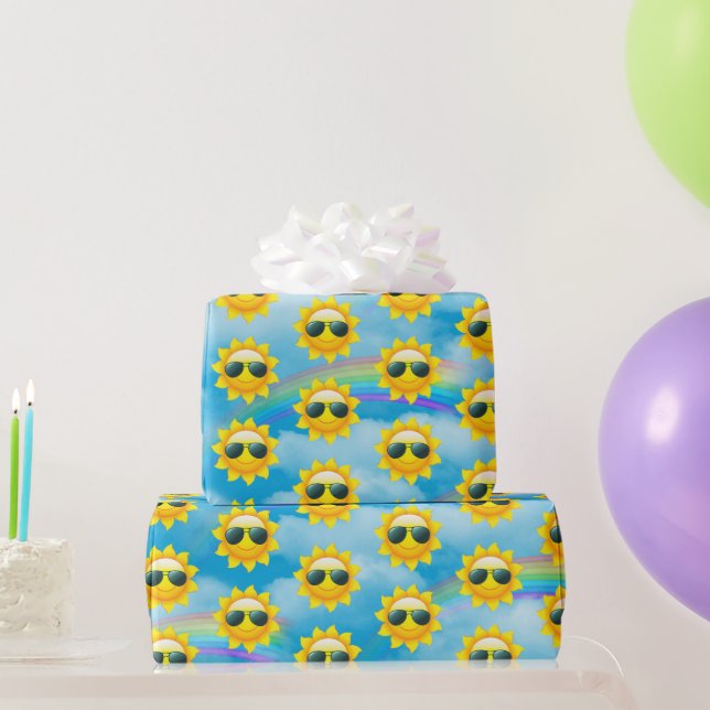 Happy Sun With Sunglasses and Rainbow Wrapping Paper (Party Gifts)