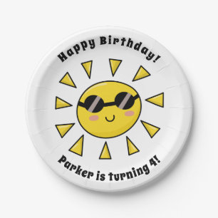 Happy Sun with Sunglasses Custom Birthday Party Paper Plates