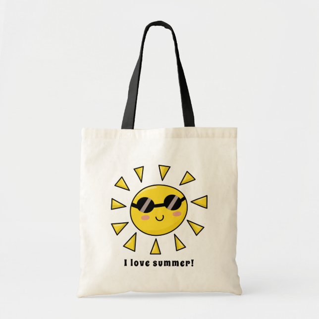 Happy Sun with Sunglasses Personalized Tote Bag (Front)