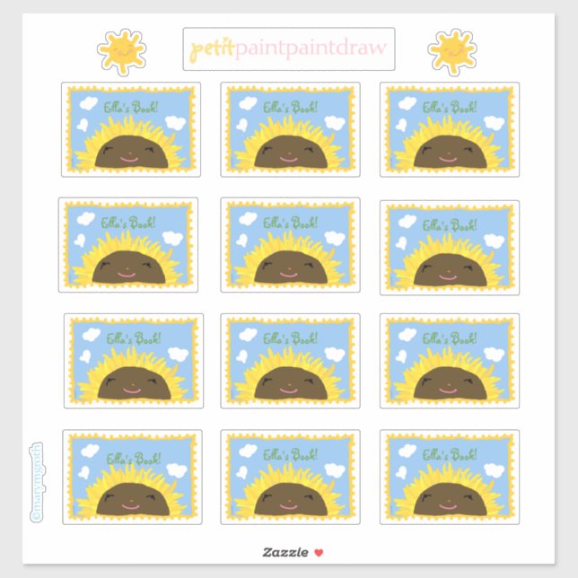 Happy Sunflower Bookplate Custom-Cut Vinyl Sticker (Sheet)
