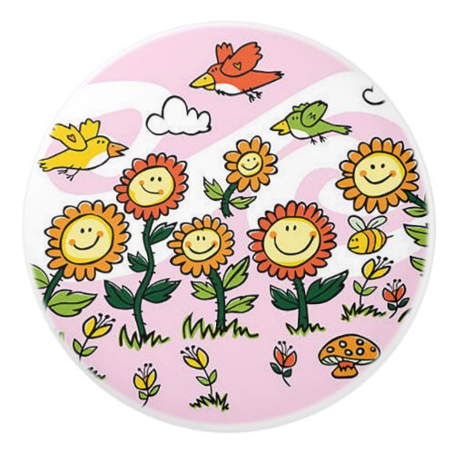 Happy Sunflower Faces Custom Ceramic Knob