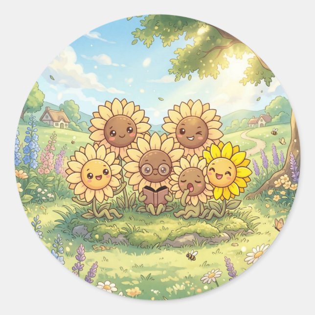 Happy Sunflower Garden Friends Sticker (Front)