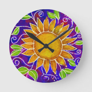 Happy Sunflower Round Clock