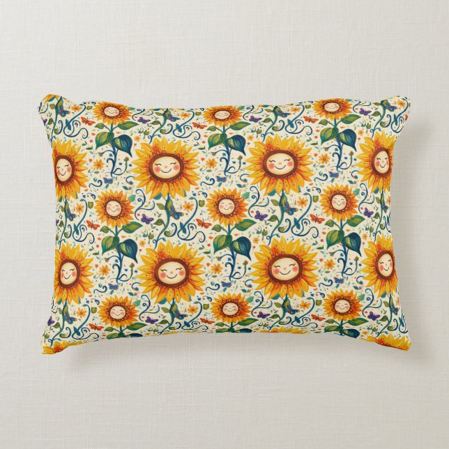Happy Sunflowers: Cheery Sunflower Pattern Accent Pillow (Front)